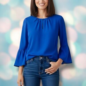 J.Crew Women’s Silk 3/4 Bell Sleeve Blue Flowy Blouse Top Size 2